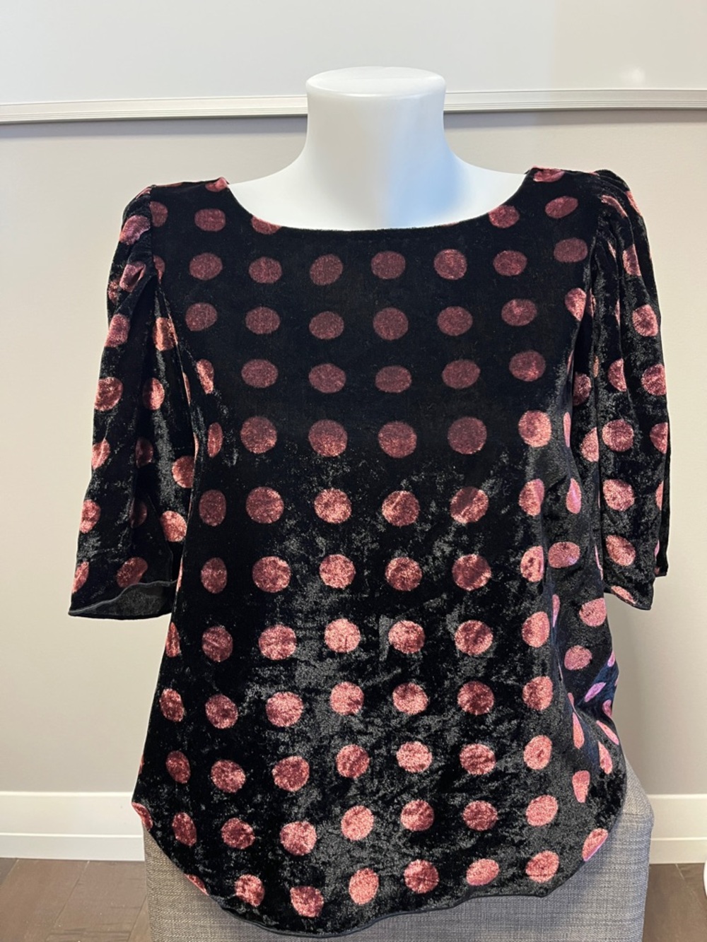 Ann Taylor Velvet Polka Dot Top M